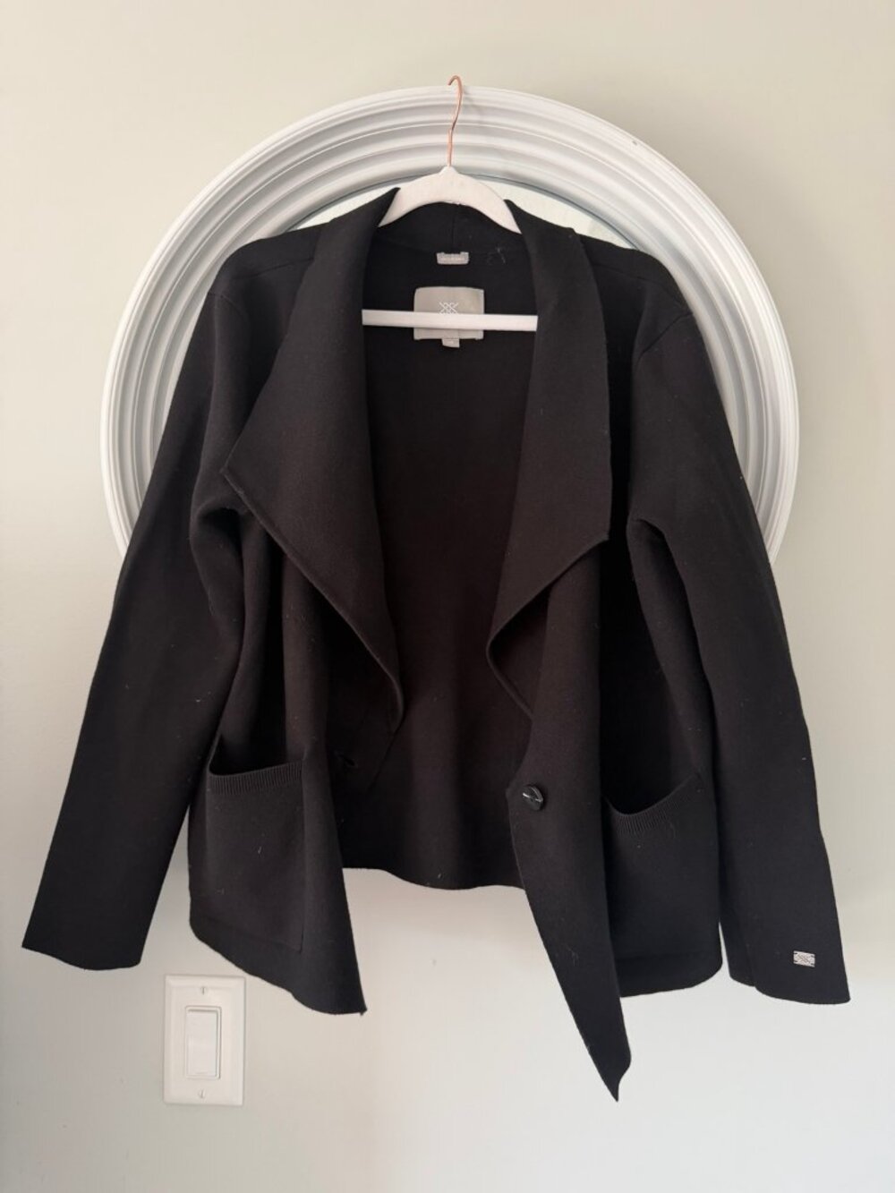 Soia & Kyo Black Waterfall Drape Front Knit Cardigan Jacket Large